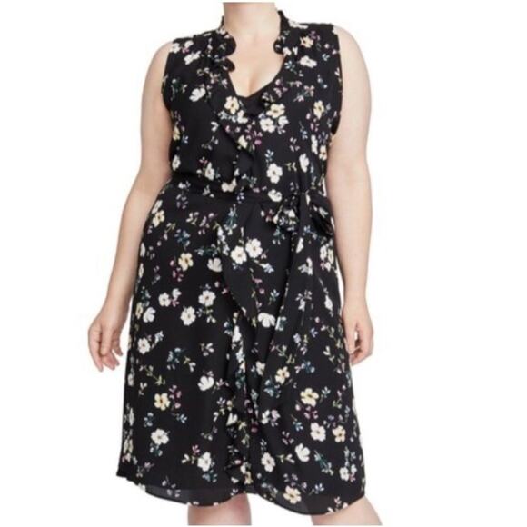 Rachel Roy Dress NWT Women's XXL Black Combo Ditsy Floral Brit Ruffle Cami Lined - Picture 1 of 12